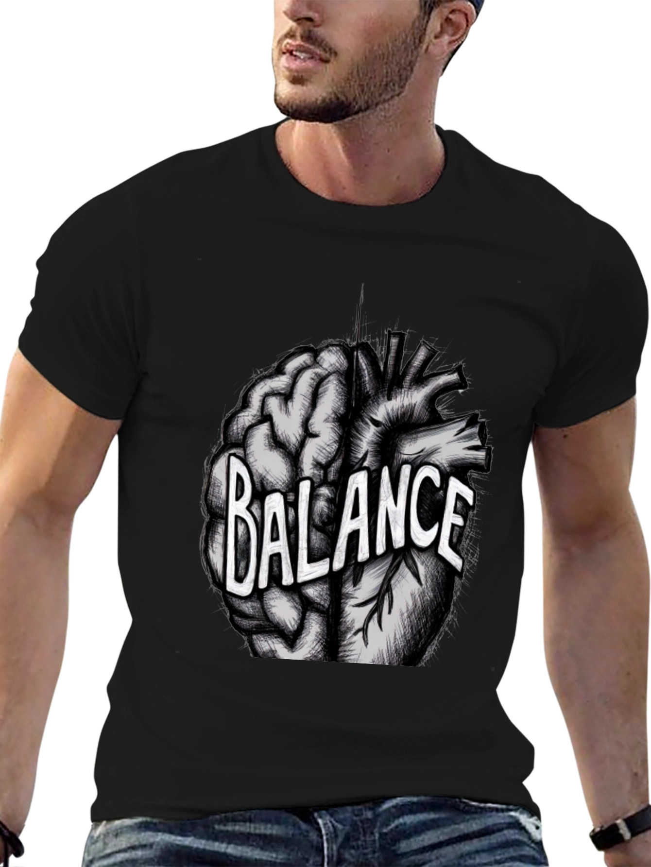 Balance Brain Heart Graphic Tee - Mens Black T-Shirt