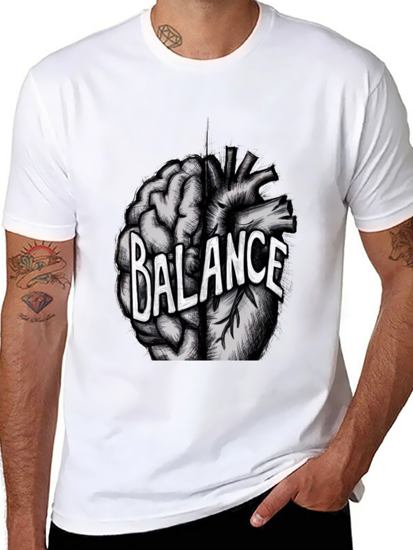 Balance Brain Heart Graphic Tee - Mens Black T-Shirt