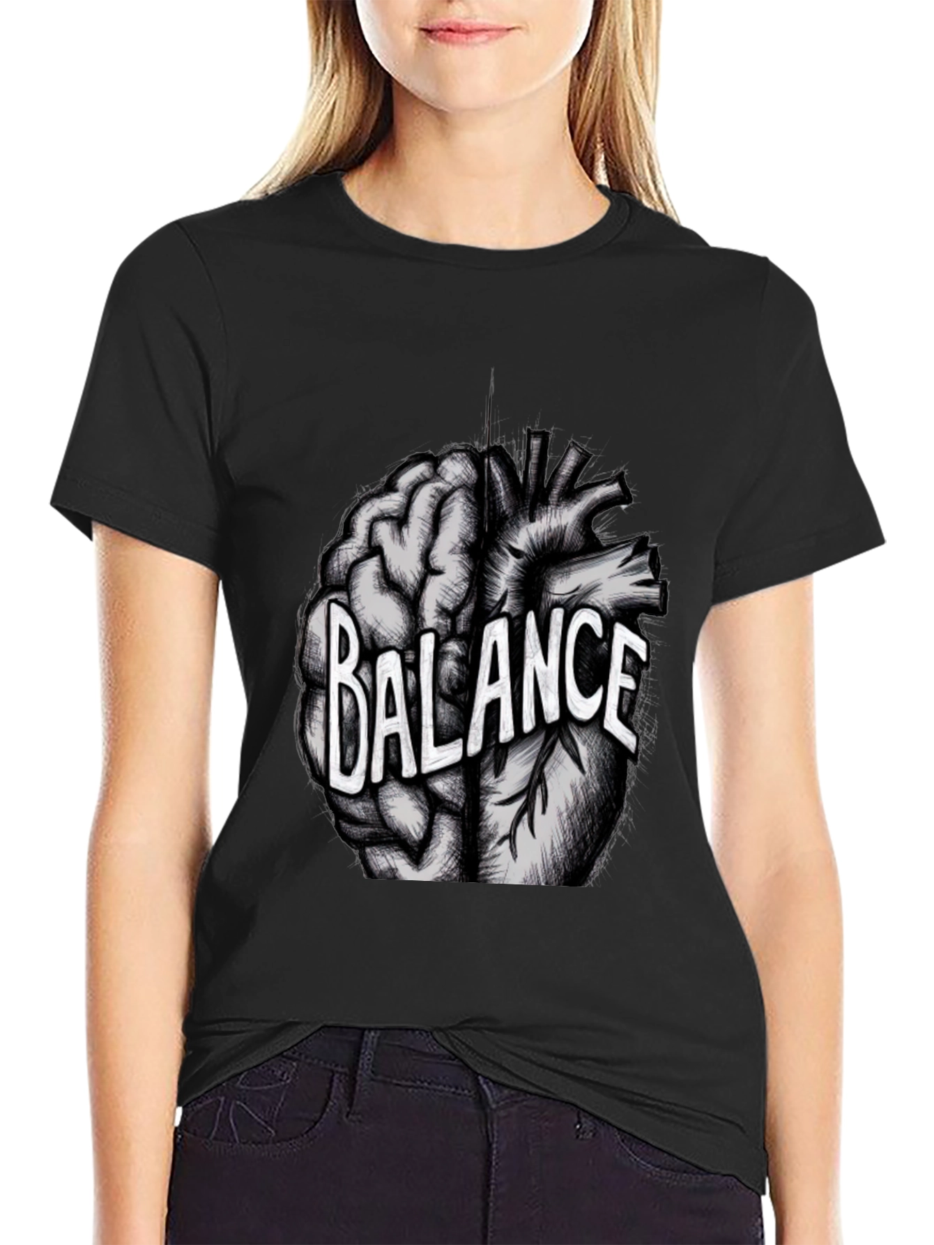 Balance Brain Heart Graphic Tee - Mens Black T-Shirt