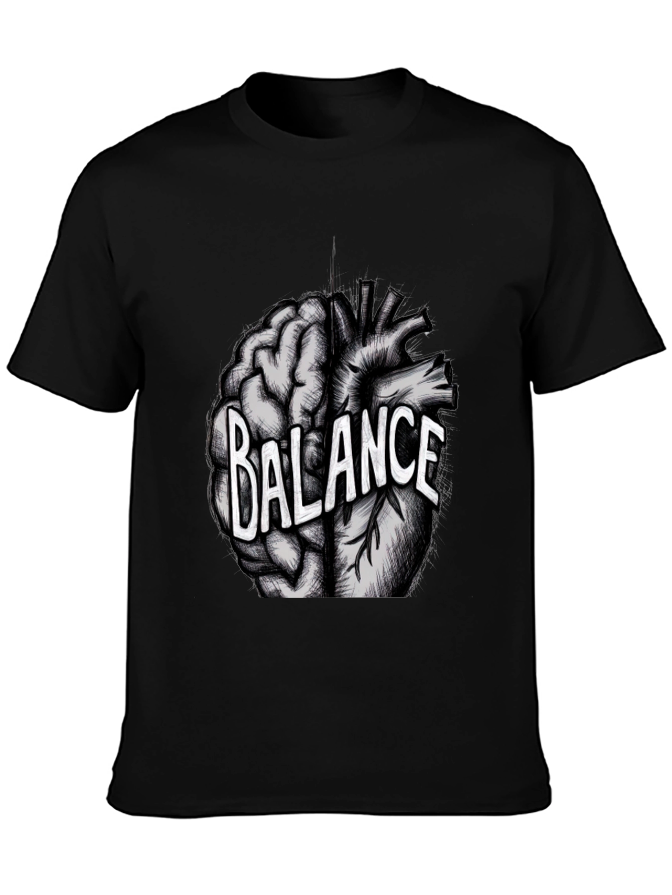 Balance Brain Heart Graphic Tee - Mens Black T-Shirt