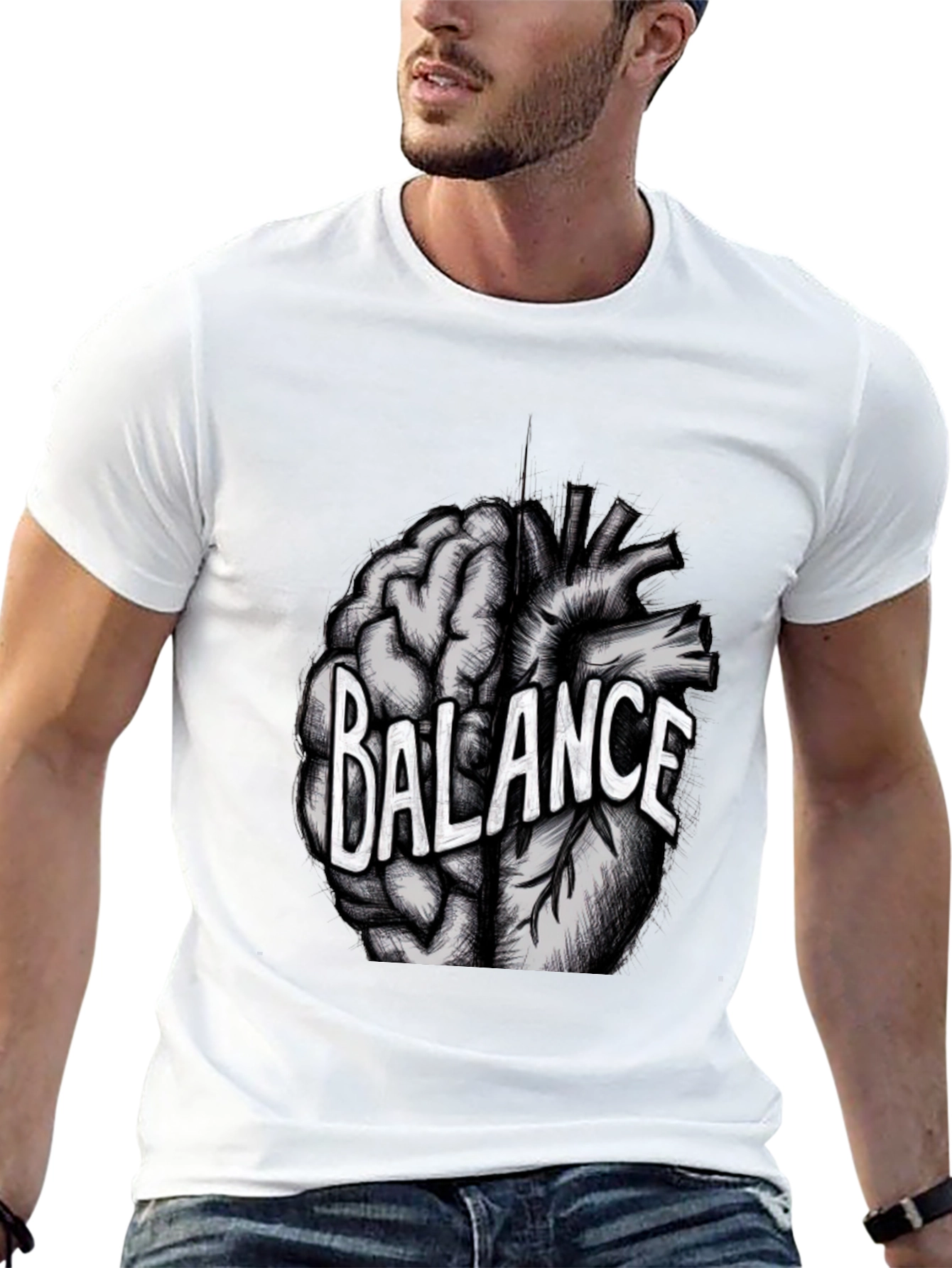 Balance Brain Heart Graphic Tee - Mens Black T-Shirt