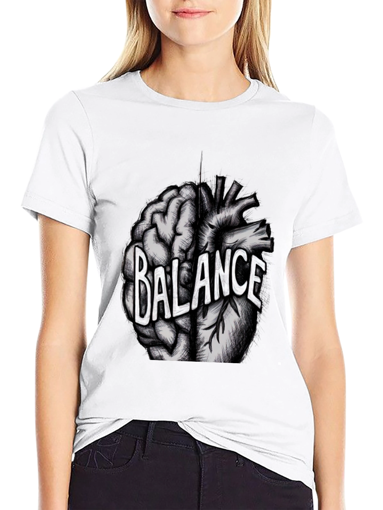 Balance Brain Heart Graphic Tee - Mens Black T-Shirt