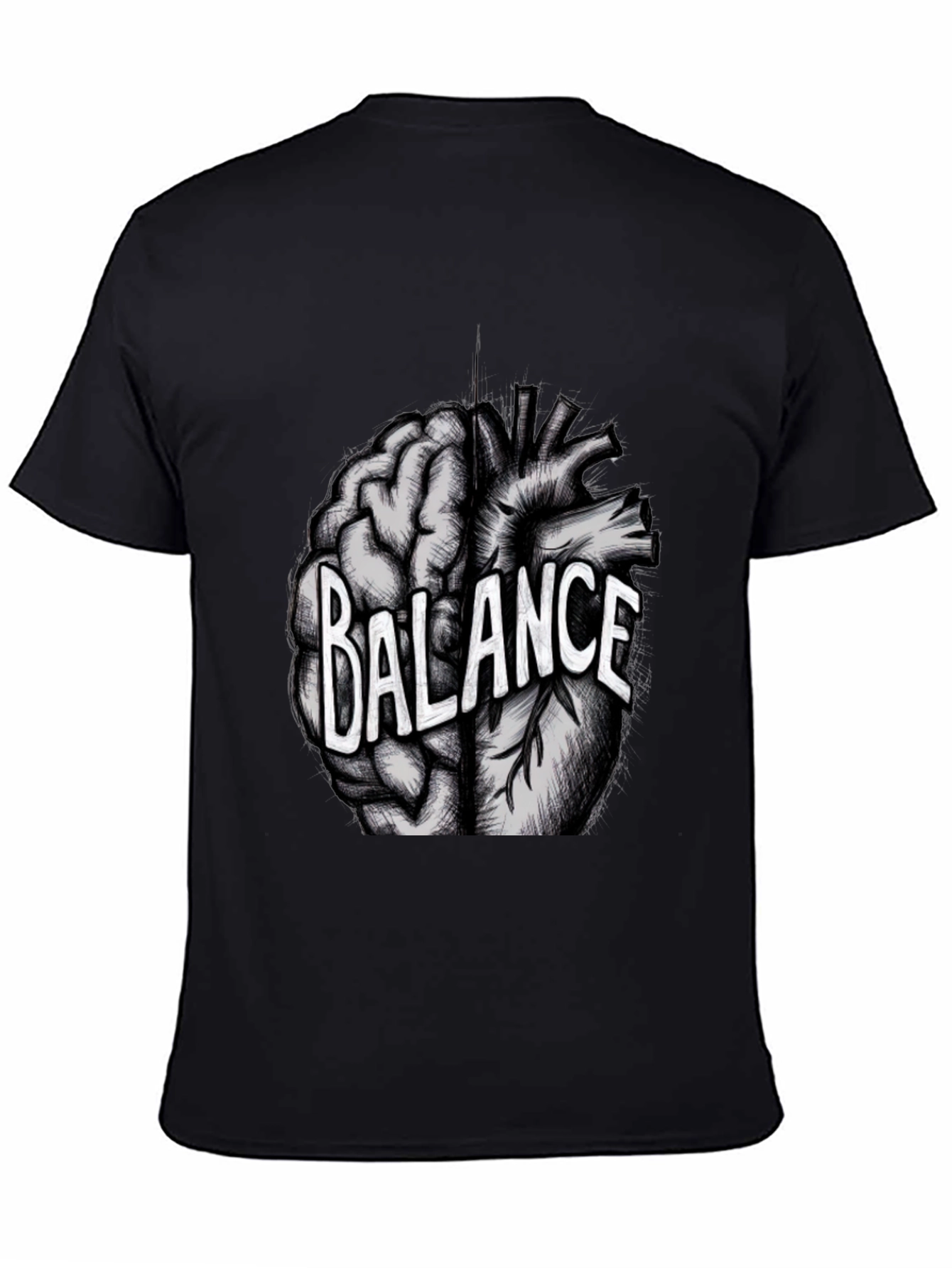 Balance Brain Heart Graphic Tee - Mens Black T-Shirt