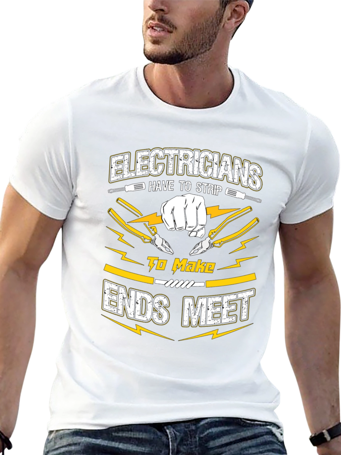 Electrician Humor Graphic T-Shirt - Strip to Make Ends Meet