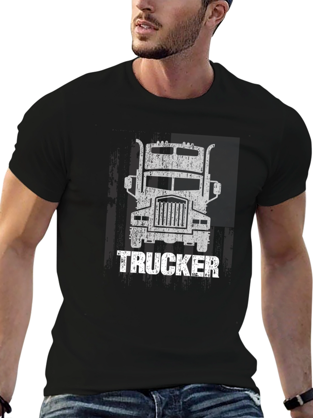 Trucker Graphic T-Shirt - Distressed Print