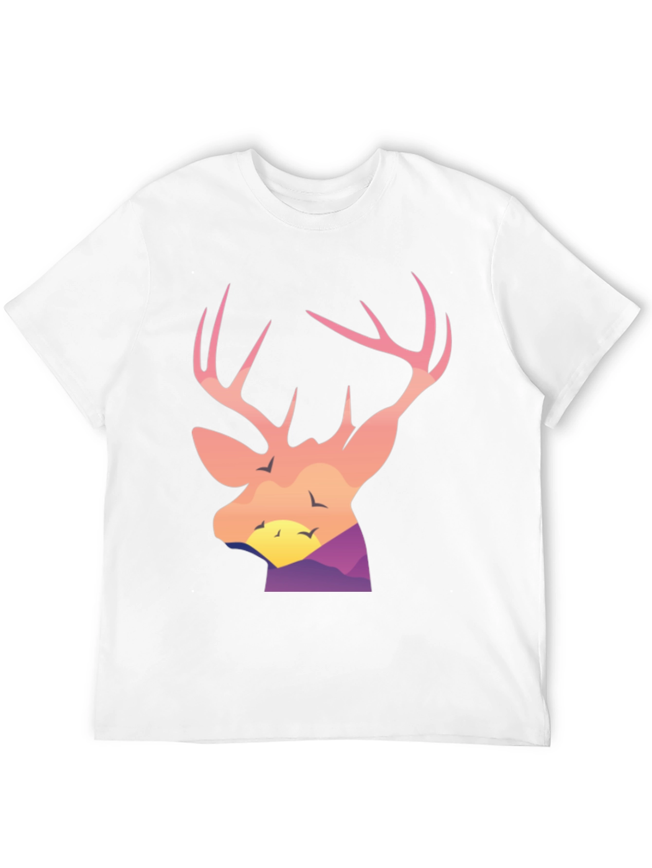 Deer Head Sunset Graphic Tee - Black Cotton Blend Shirt