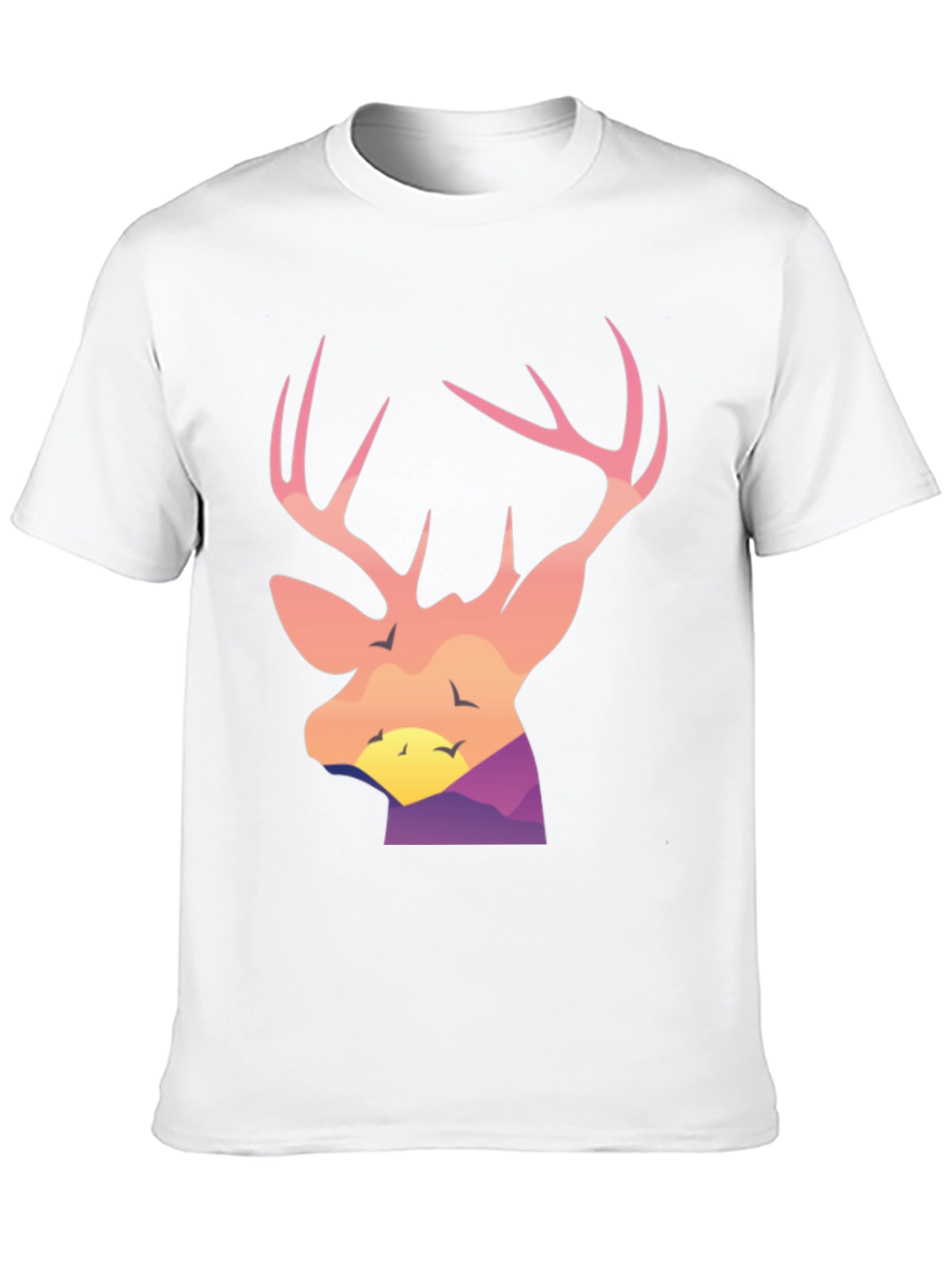 Deer Head Sunset Graphic Tee - Black Cotton Blend Shirt