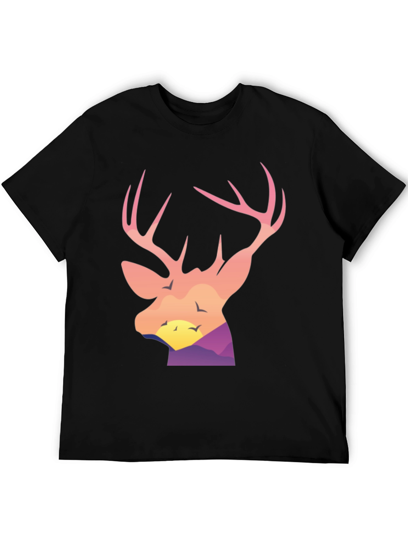 Deer Head Sunset Graphic Tee - Black Cotton Blend Shirt