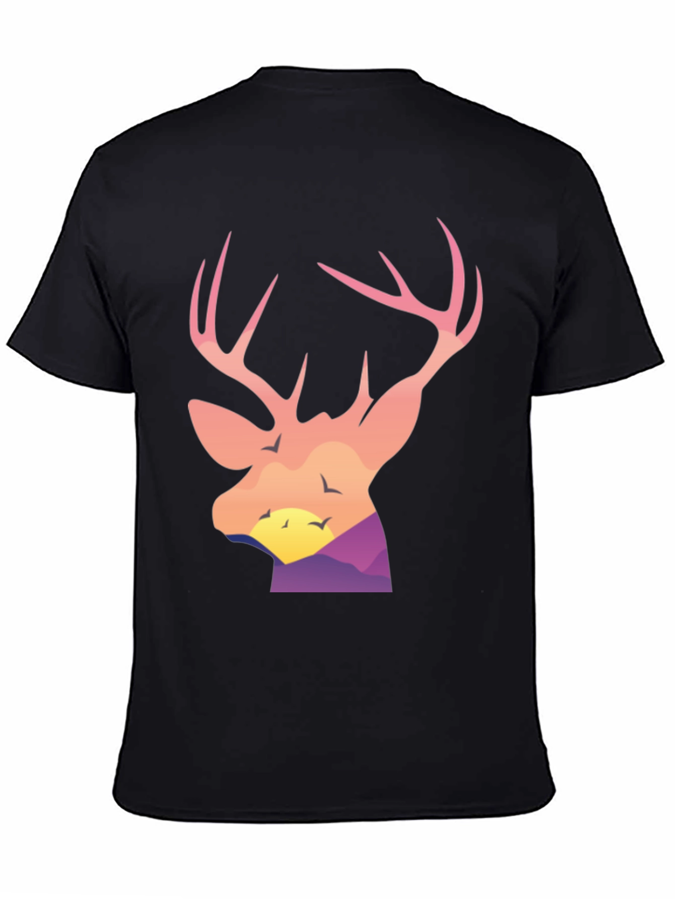 Deer Head Sunset Graphic Tee - Black Cotton Blend Shirt