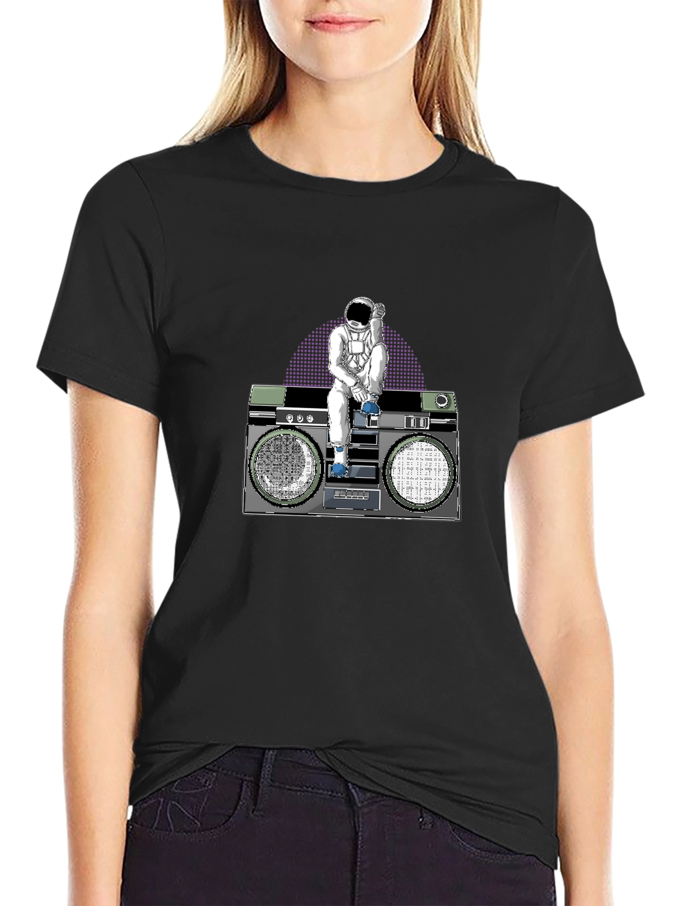 Astronaut Boombox Graphic T-Shirt - Retro Space Design