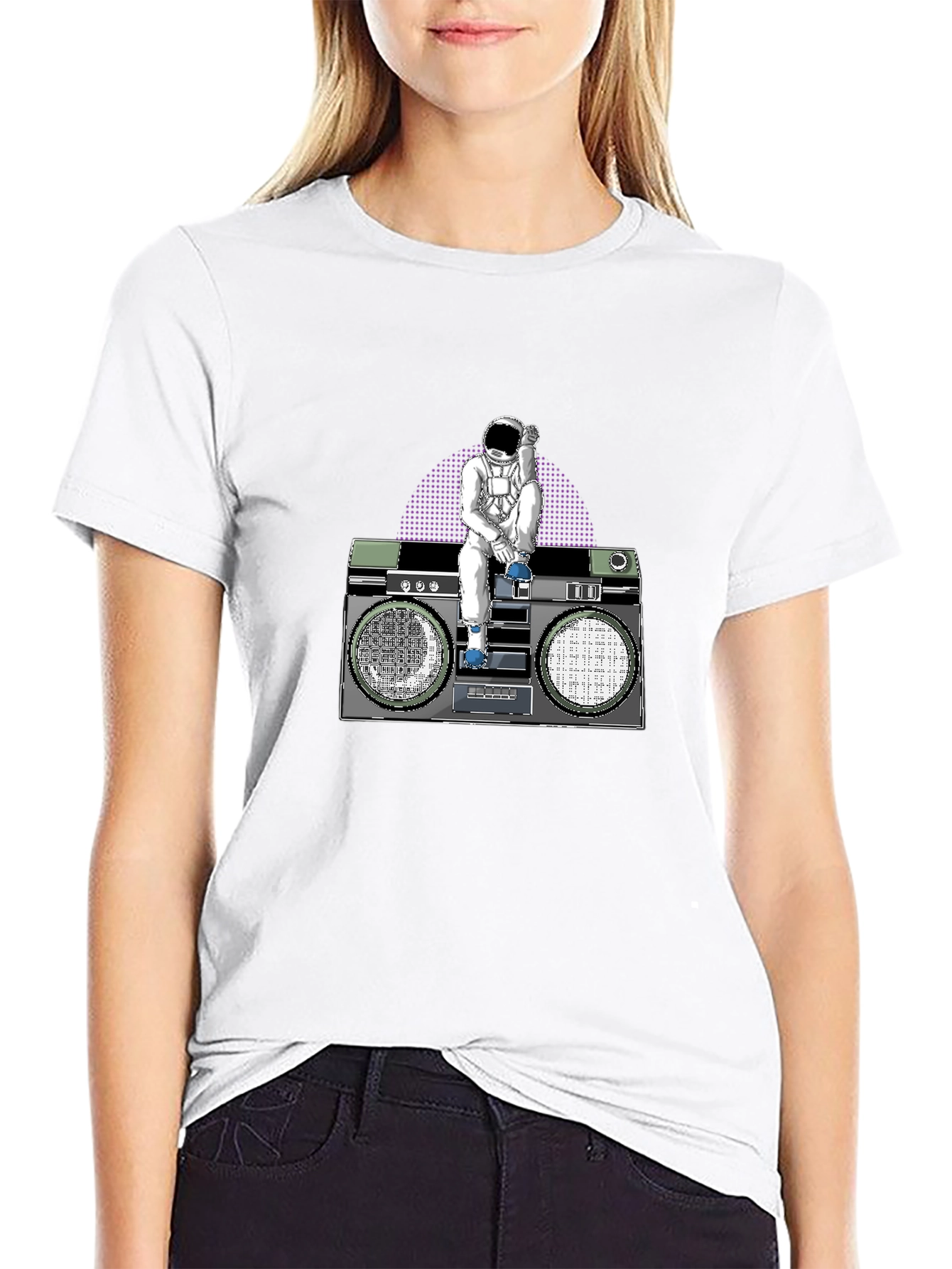Astronaut Boombox Graphic T-Shirt - Retro Space Design