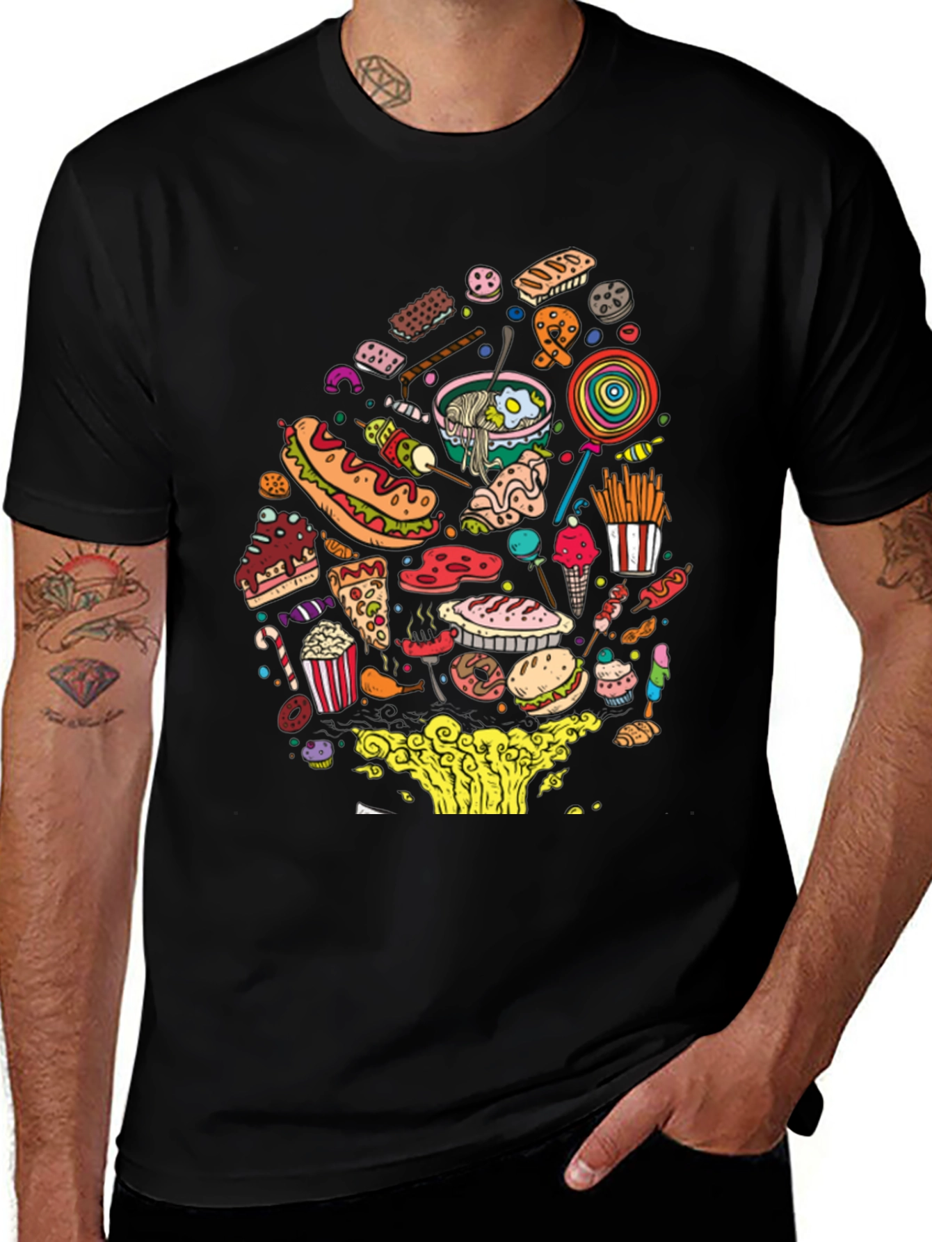 Junk Food Mania Graphic Tee - Black Casual T-Shirt