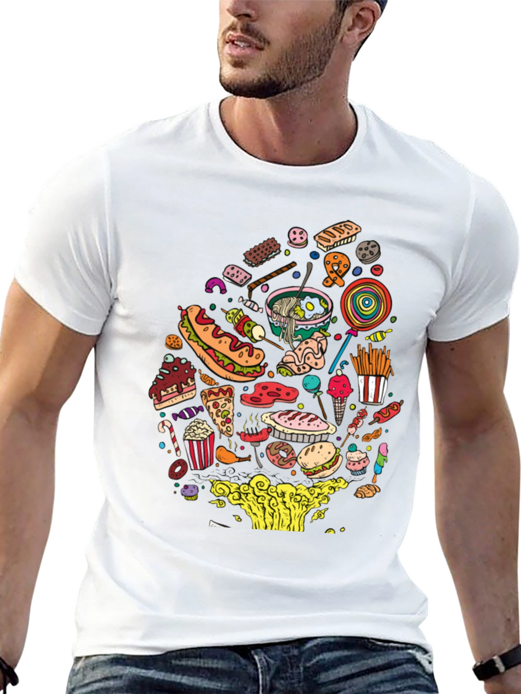 Junk Food Mania Graphic Tee - Black Casual T-Shirt