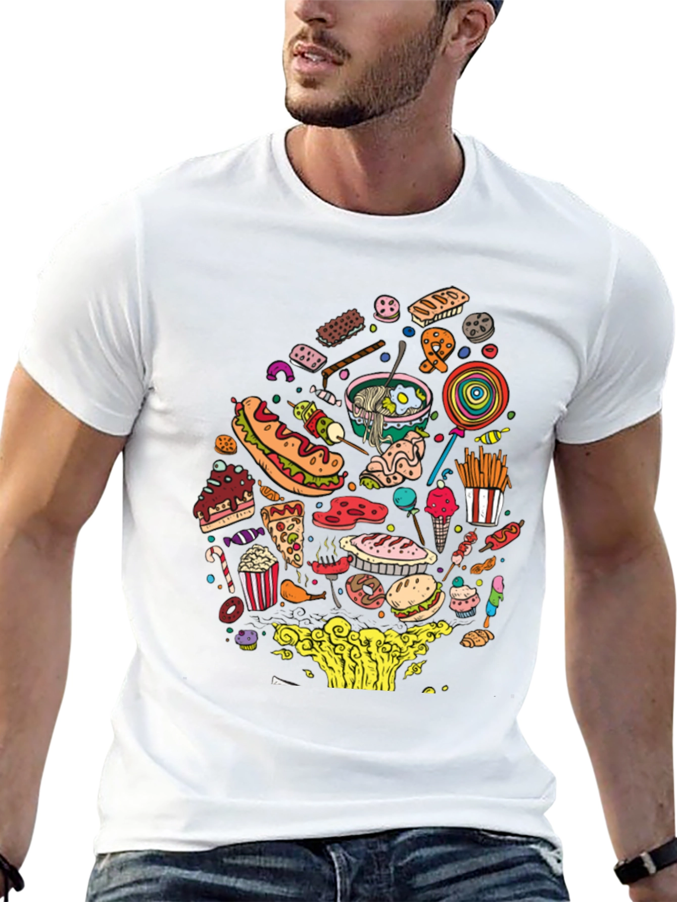 Junk Food Mania Graphic Tee - Black Casual T-Shirt