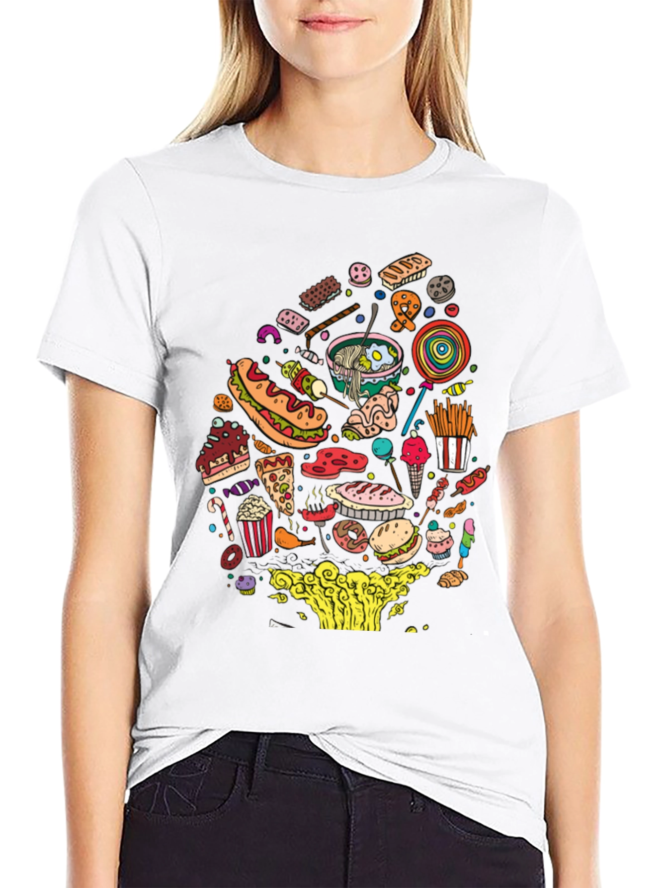 Junk Food Mania Graphic Tee - Black Casual T-Shirt