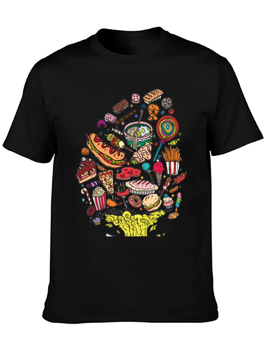 Junk Food Mania Graphic Tee - Black Casual T-Shirt