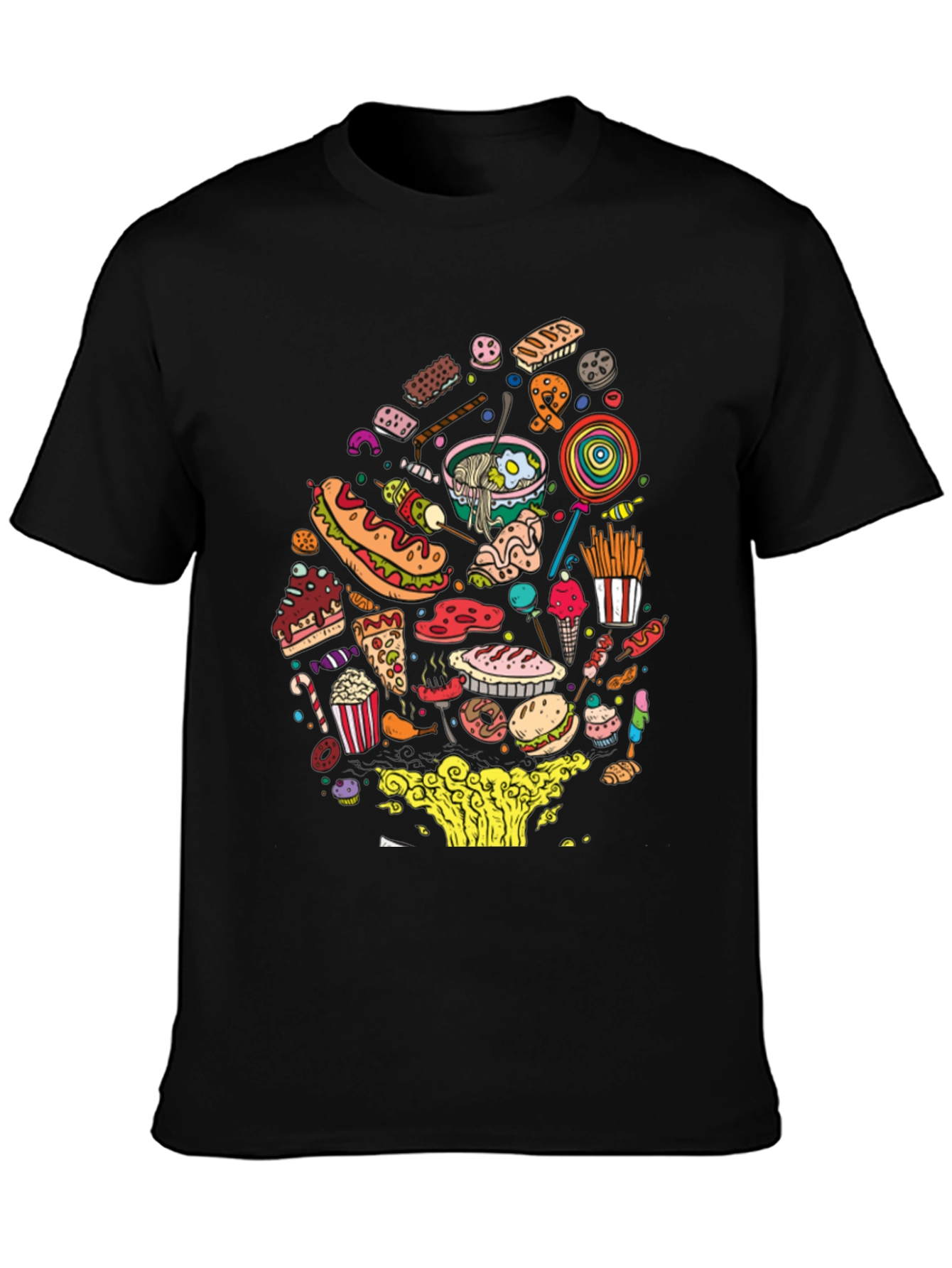 Junk Food Mania Graphic Tee - Black Casual T-Shirt