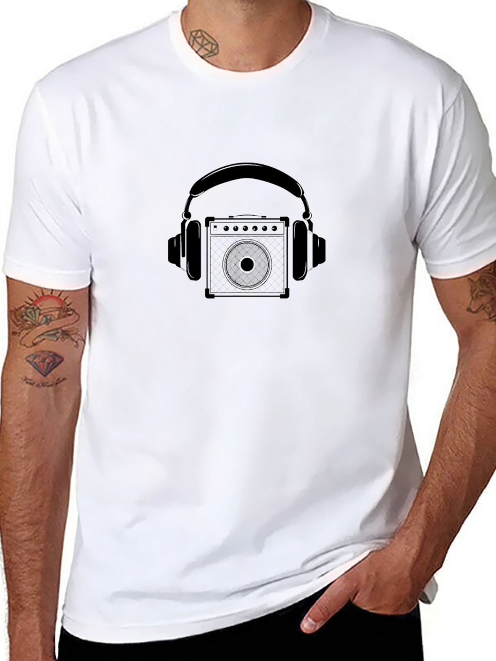 Headphones & Amp Graphic Black T-Shirt