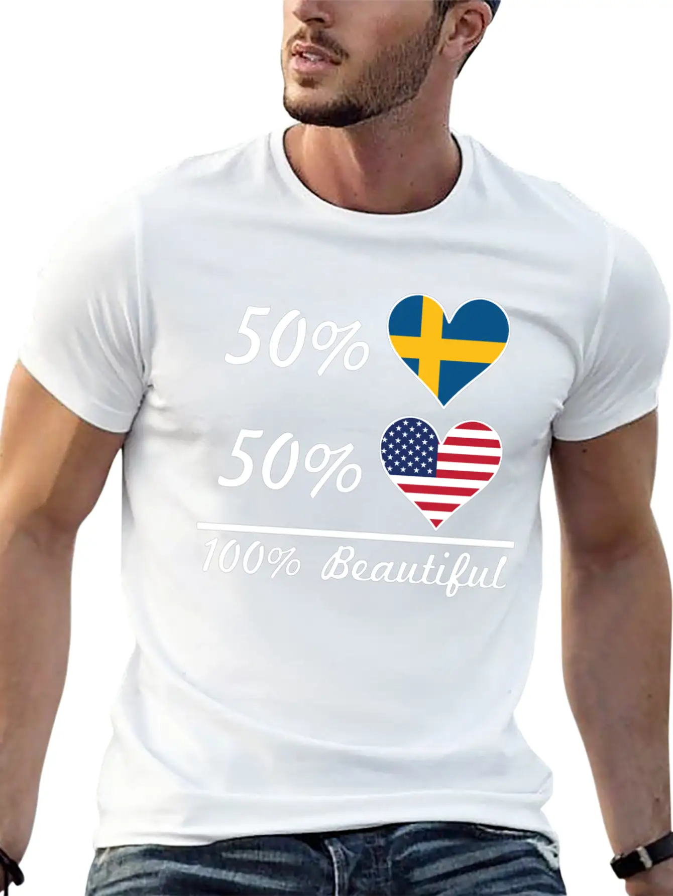 50% Swedish 50% American 100% Beautiful Breathable Soft Cotton T-Shirt – Timeless Casual Look