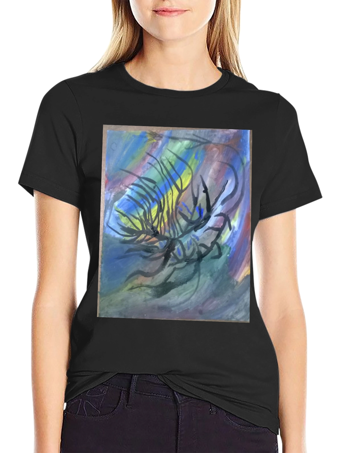 Abstract Art Graphic Tee - Black