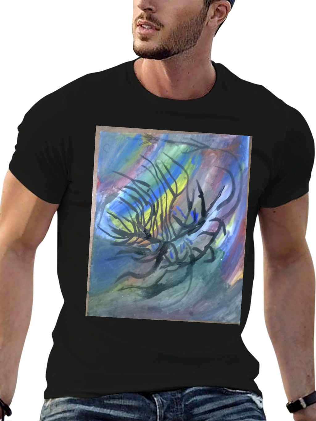 Abstract Art Graphic Tee - Black