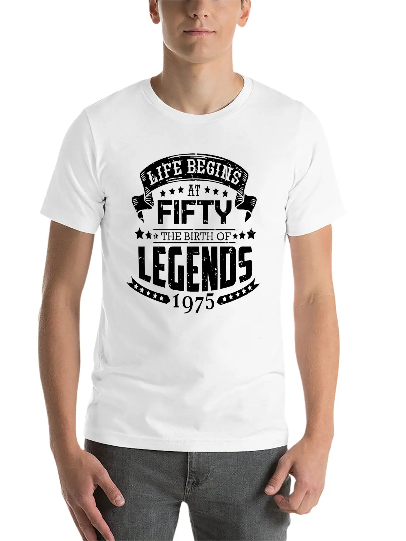 50th Birthday Legends Vintage 1975 Grunge Style Unisex Short Sleeve Soft Cotton T-Shirt – Casual Everyday Wear
