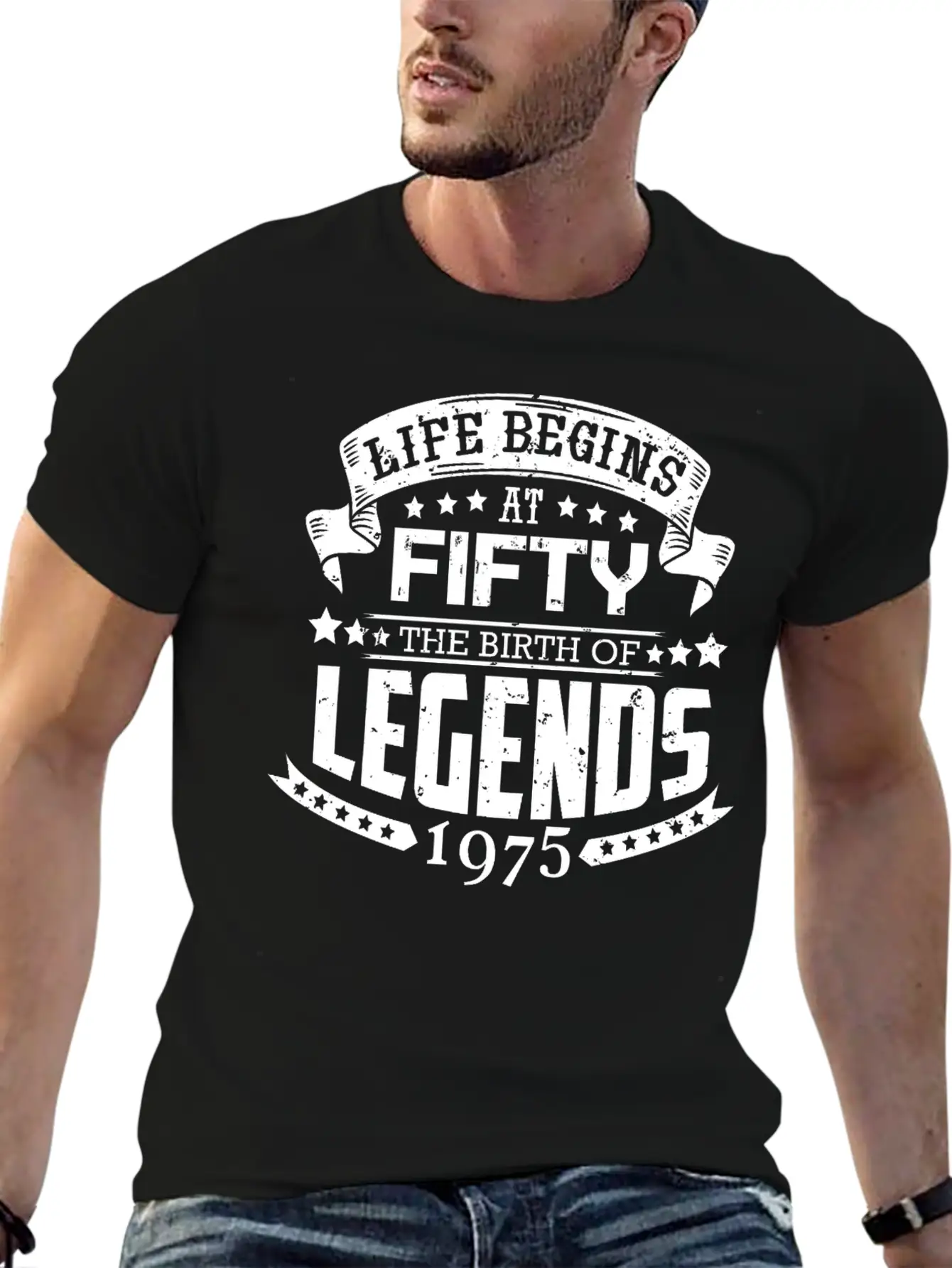 50th Birthday Legends Vintage 1975 Grunge Style Unisex Short Sleeve Soft Cotton T-Shirt – Casual Everyday Wear