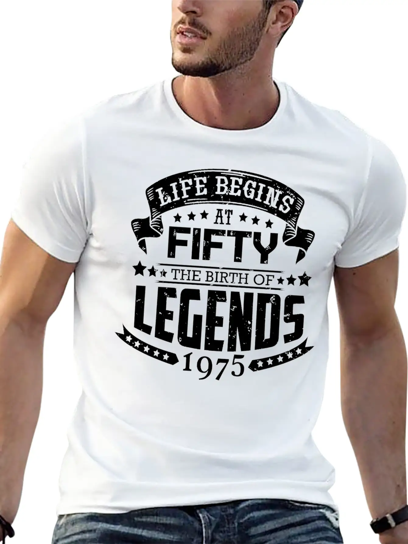 50th Birthday Legends Vintage 1975 Grunge Style Unisex Short Sleeve Soft Cotton T-Shirt – Casual Everyday Wear