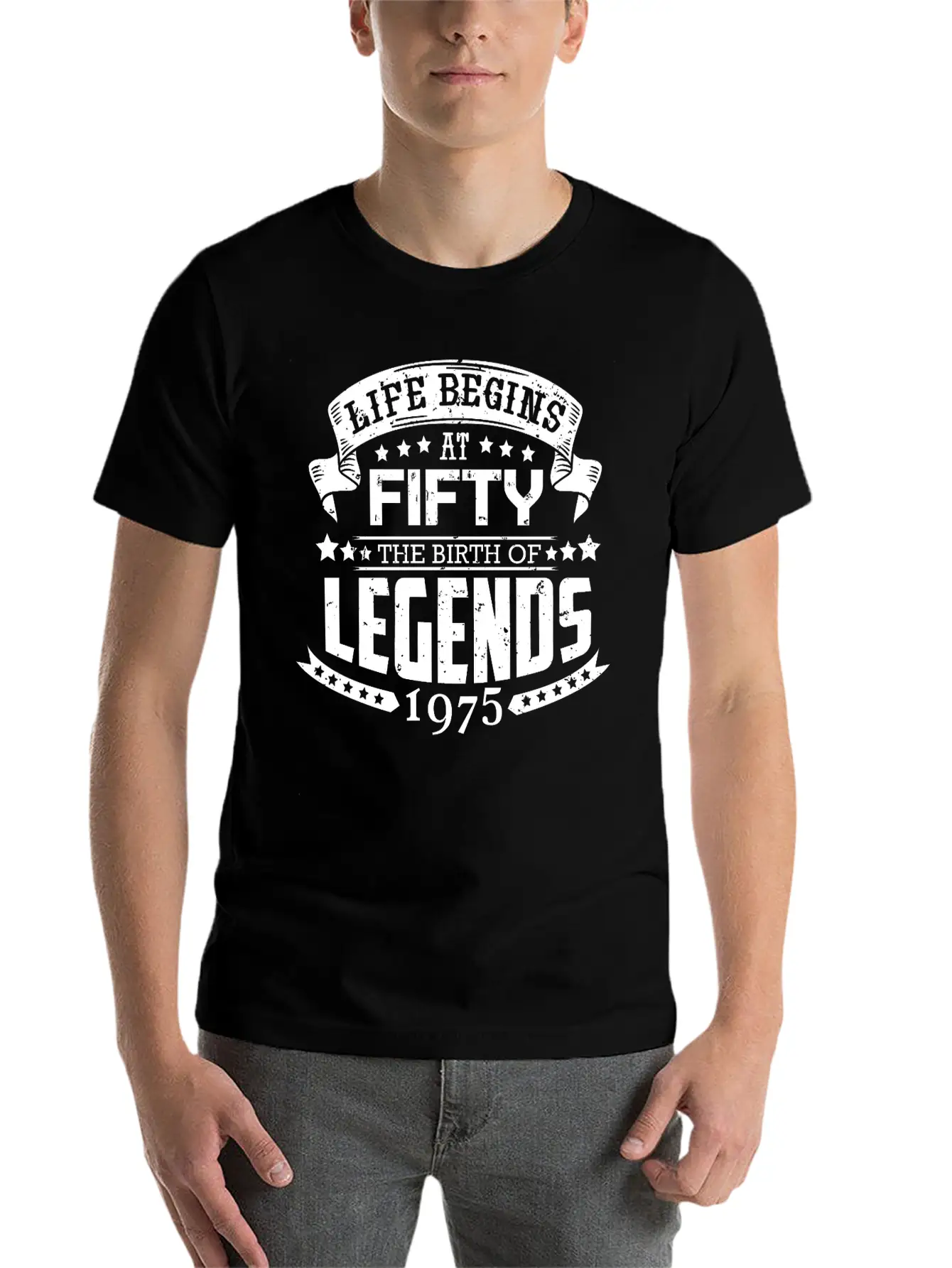 50th Birthday Legends Vintage 1975 Grunge Style Unisex Short Sleeve Soft Cotton T-Shirt – Casual Everyday Wear