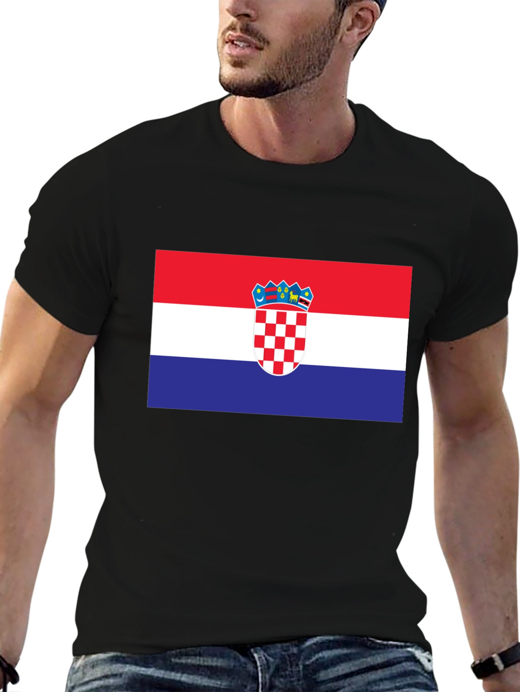 Croatia Flag Graphic T-Shirt - Black