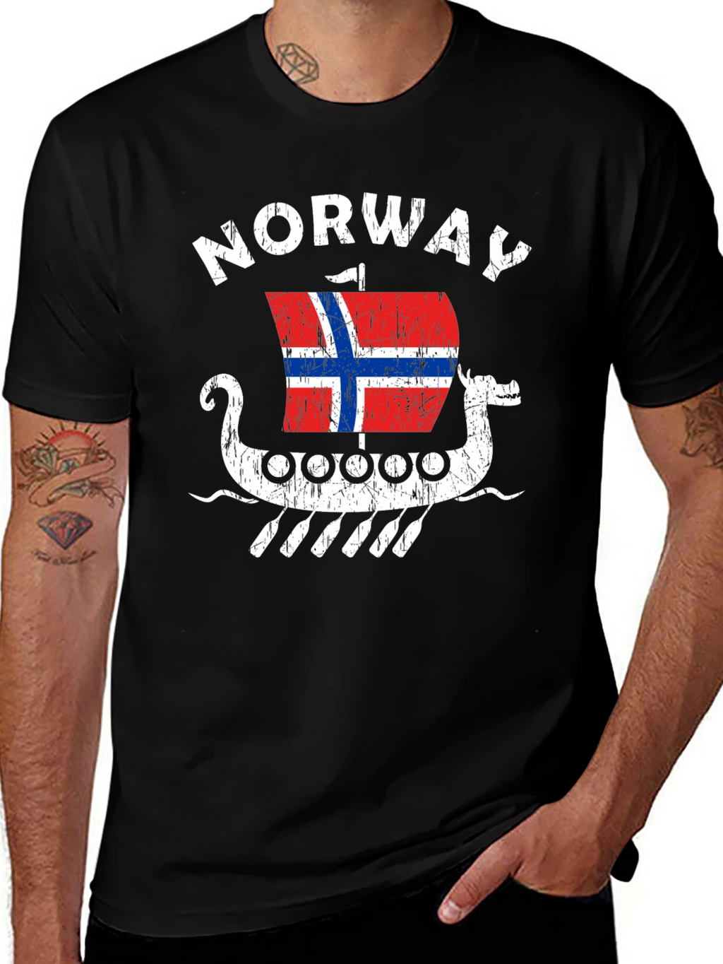 Norway Viking Ship T-Shirt - Mens Black Tee