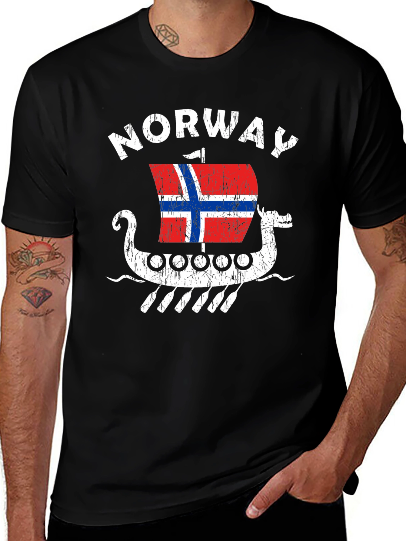 Norway Viking Ship T-Shirt - Mens Black Tee