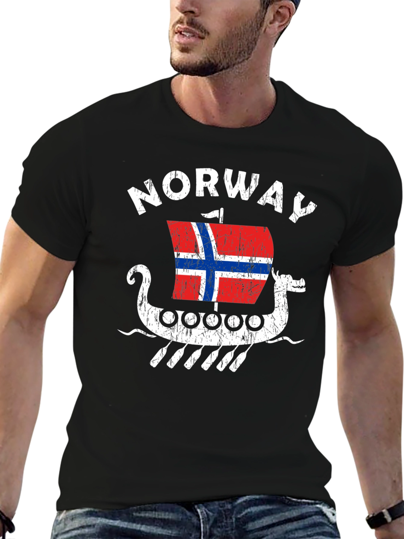 Norway Viking Ship T-Shirt - Mens Black Tee