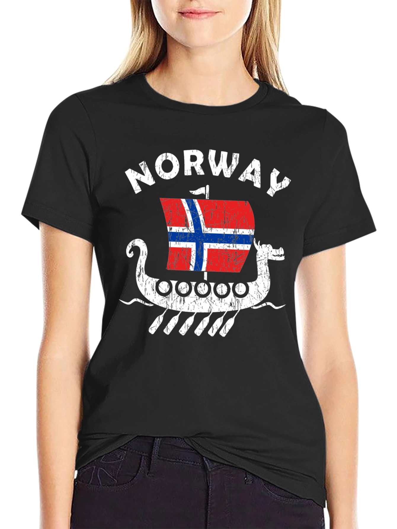 Norway Viking Ship T-Shirt - Mens Black Tee