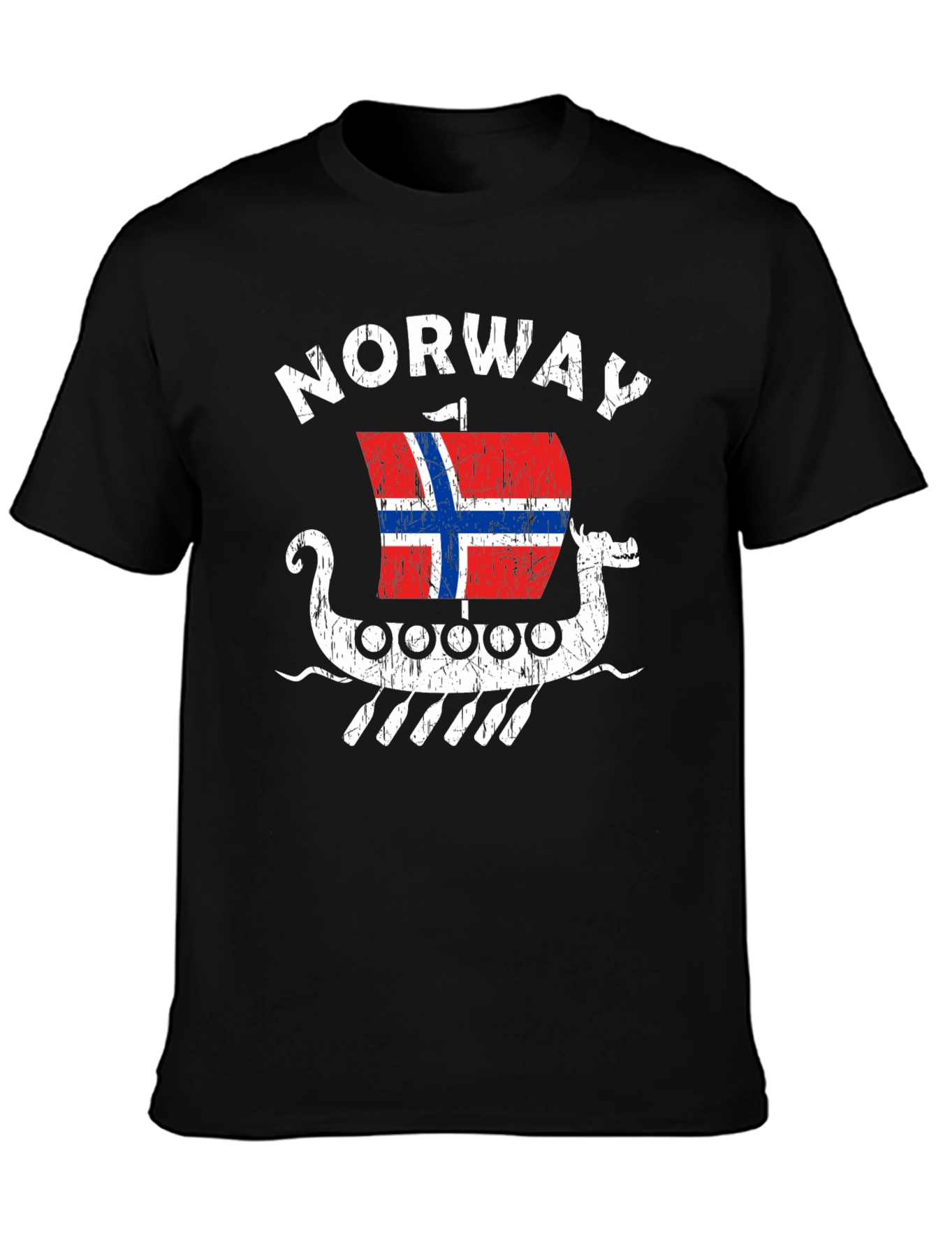 Norway Viking Ship T-Shirt - Mens Black Tee