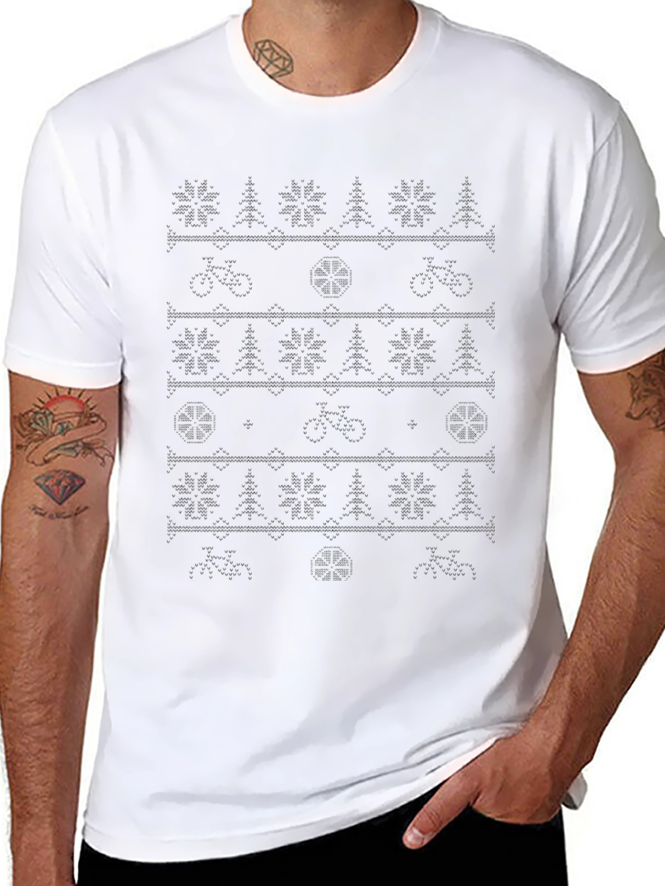 Novelty Bicycle Christmas Pattern Crew Neck T-Shirt