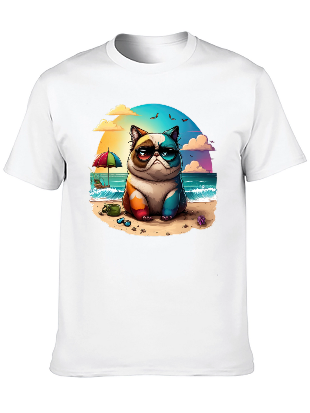 Grumpy Beach Cat Graphic Tee - Unisex Black T-Shirt