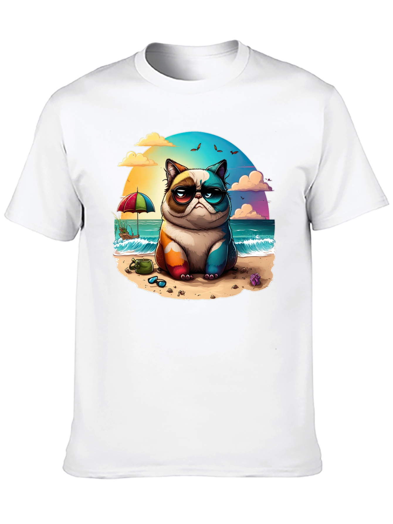Grumpy Beach Cat Graphic Tee - Unisex Black T-Shirt
