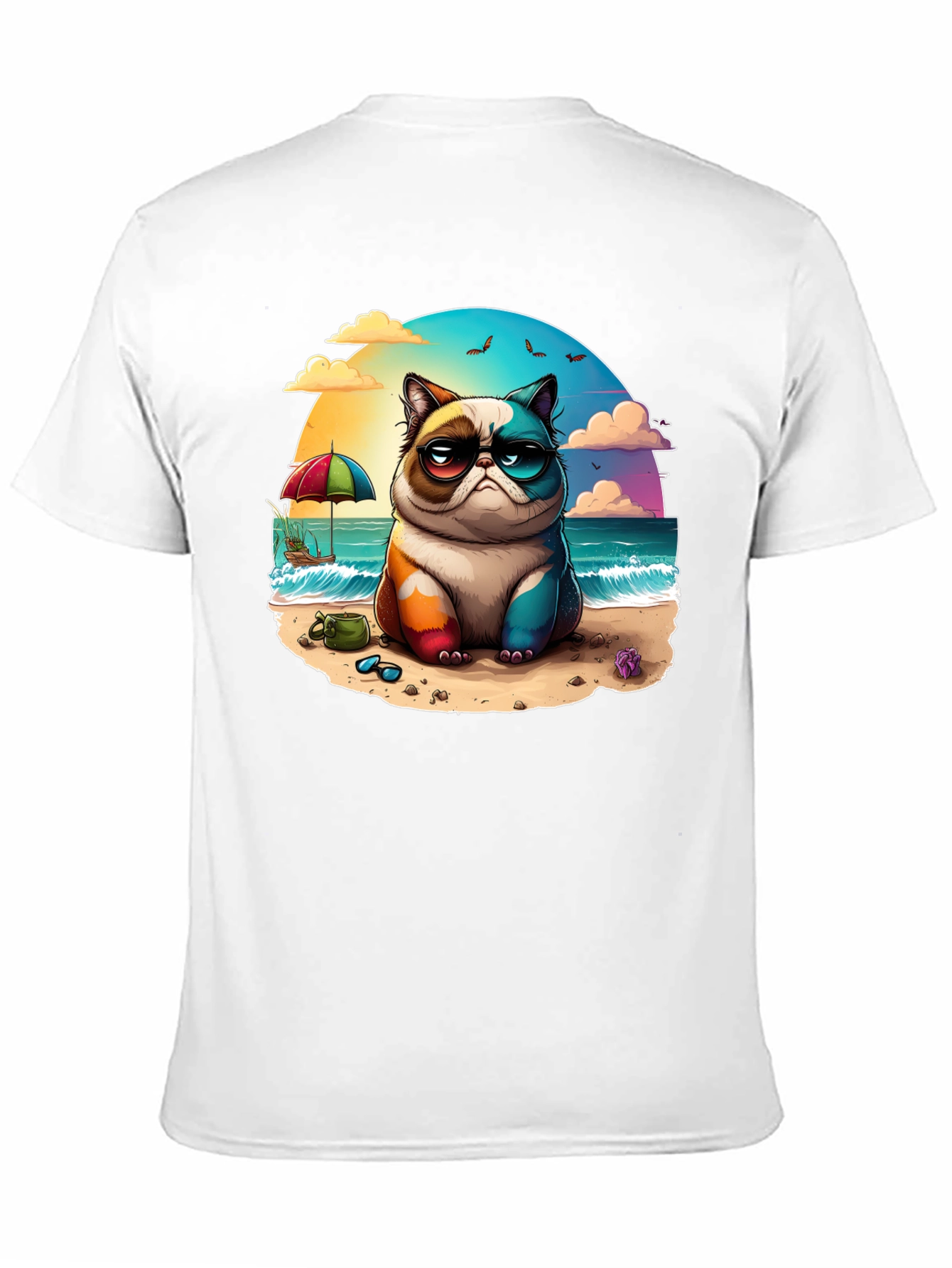 Grumpy Beach Cat Graphic Tee - Unisex Black T-Shirt