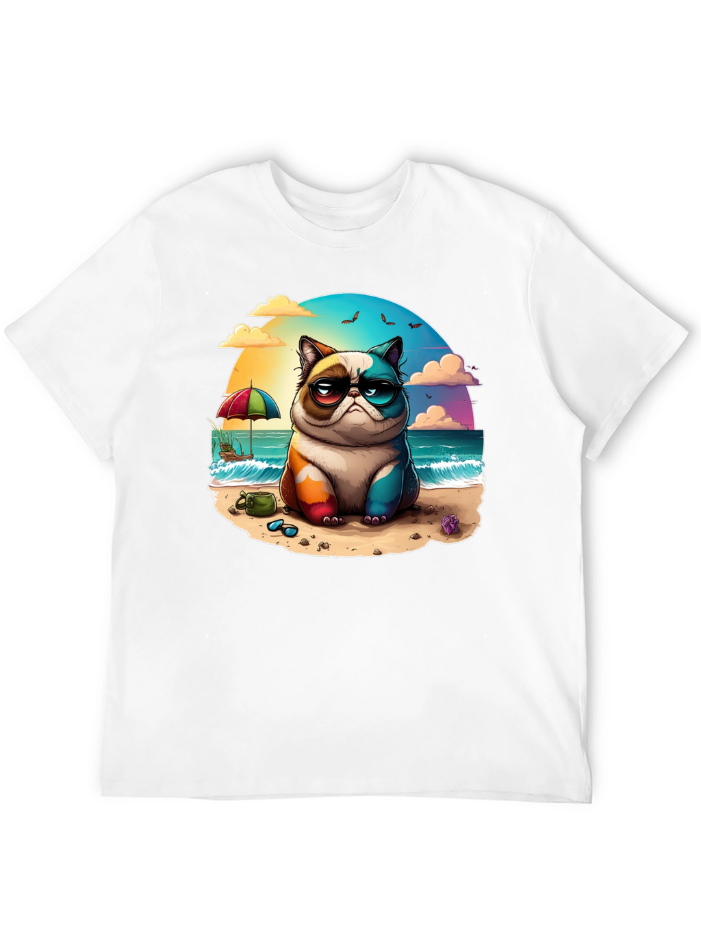Grumpy Beach Cat Graphic Tee - Unisex Black T-Shirt