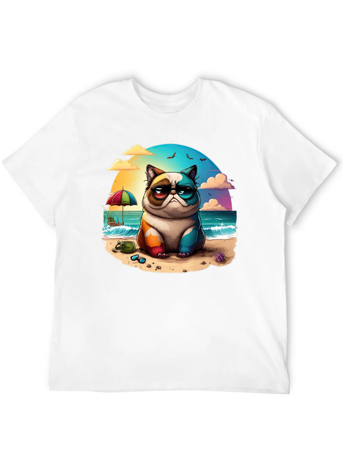 Grumpy Beach Cat Graphic Tee - Unisex Black T-Shirt
