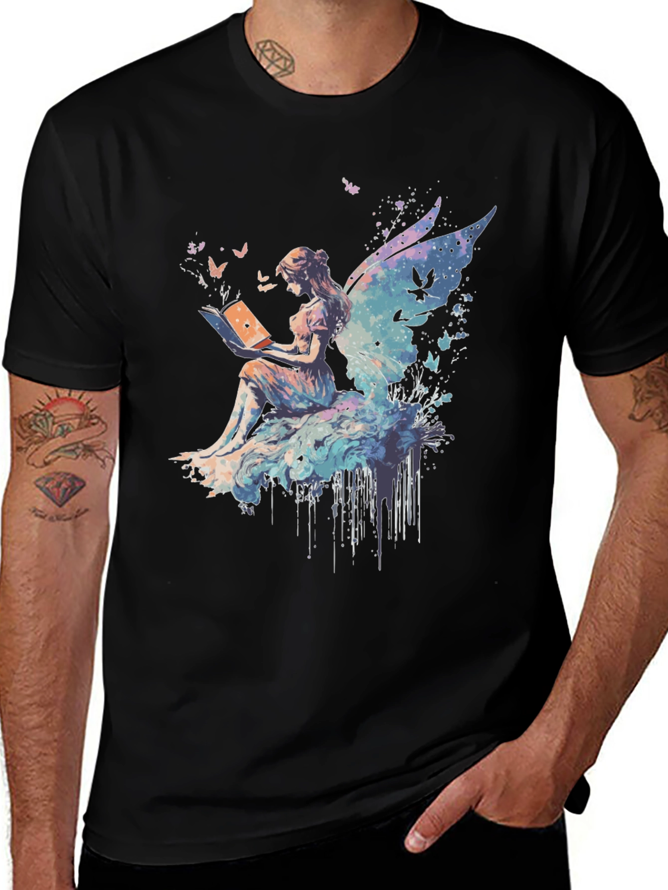 Whimsical Fairy Reading Book Graphic T-Shirt
