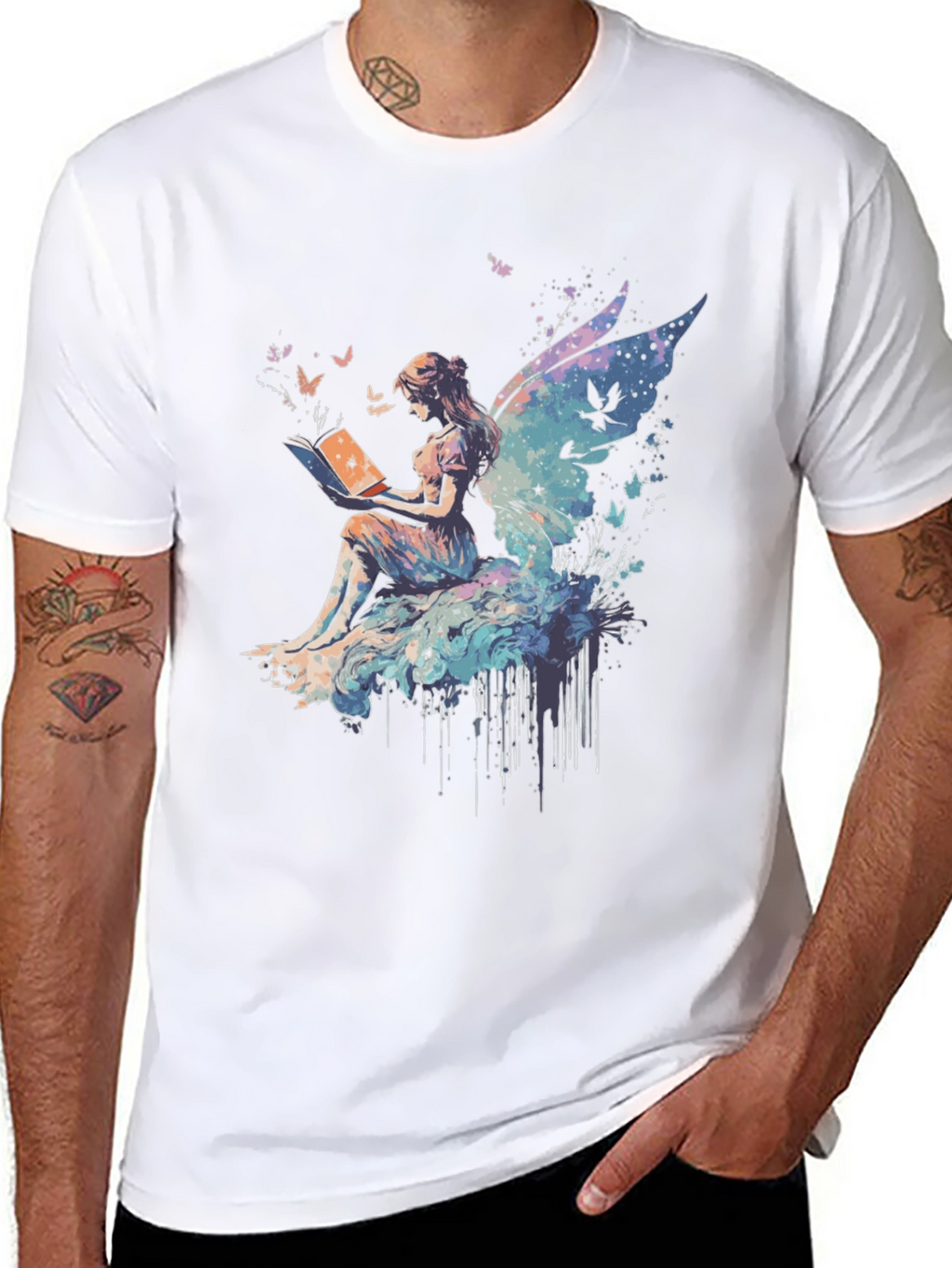 Whimsical Fairy Reading Book Graphic T-Shirt