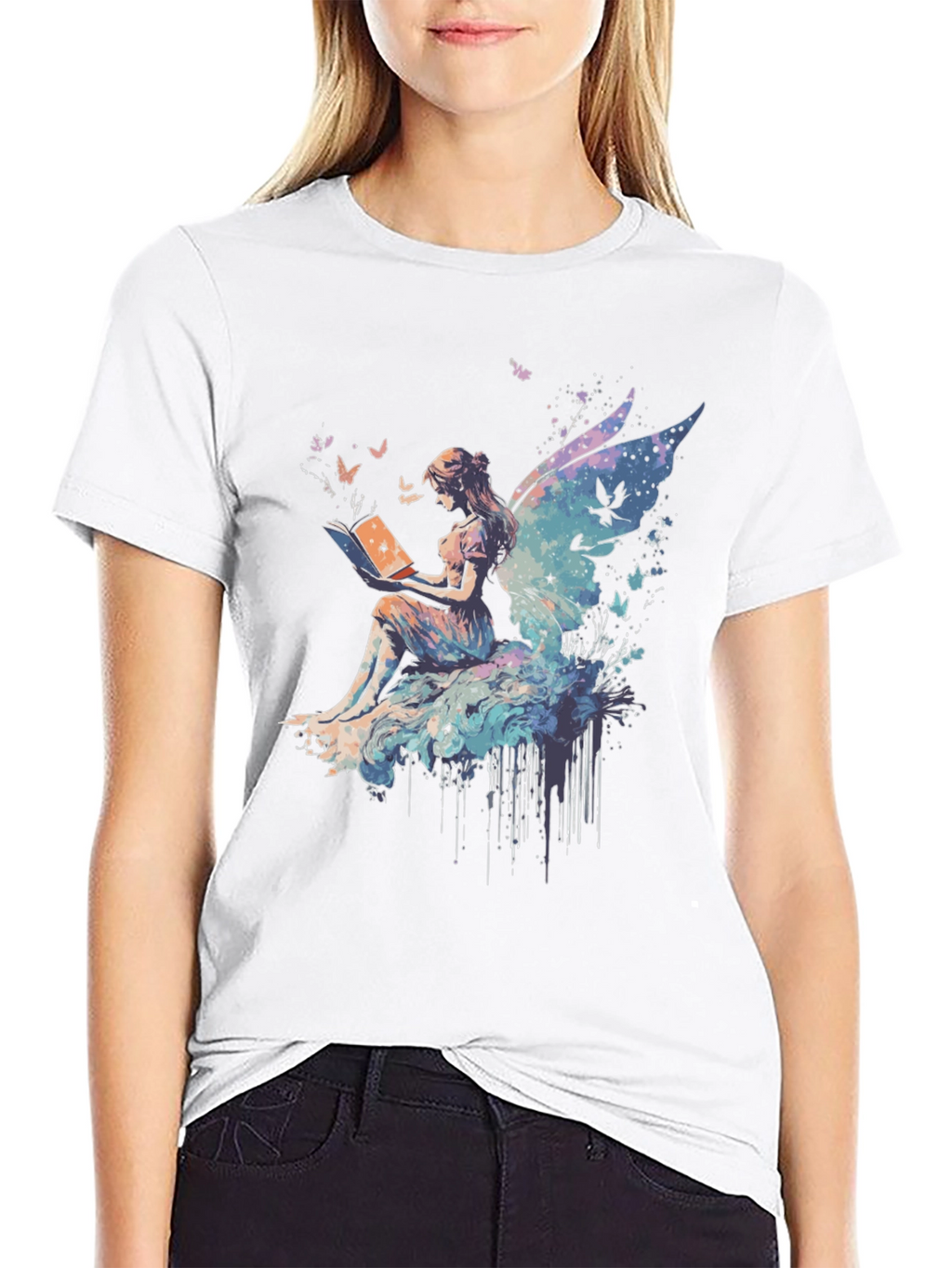 Whimsical Fairy Reading Book Graphic T-Shirt
