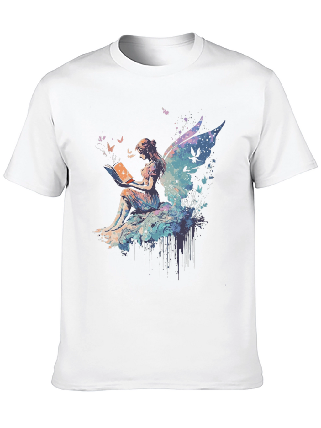 Whimsical Fairy Reading Book Graphic T-Shirt