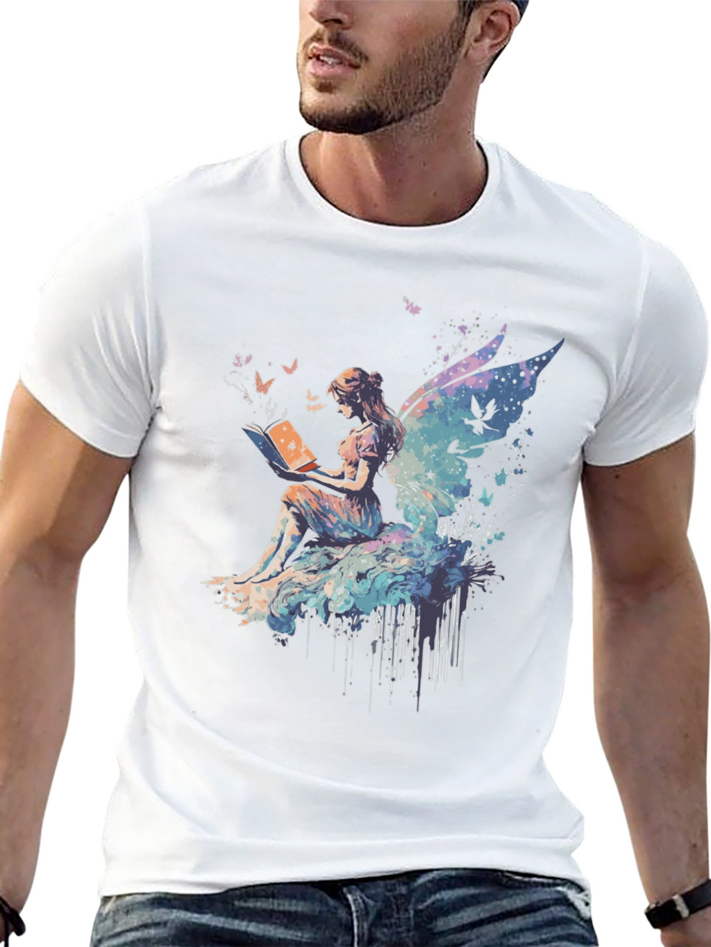 Whimsical Fairy Reading Book Graphic T-Shirt
