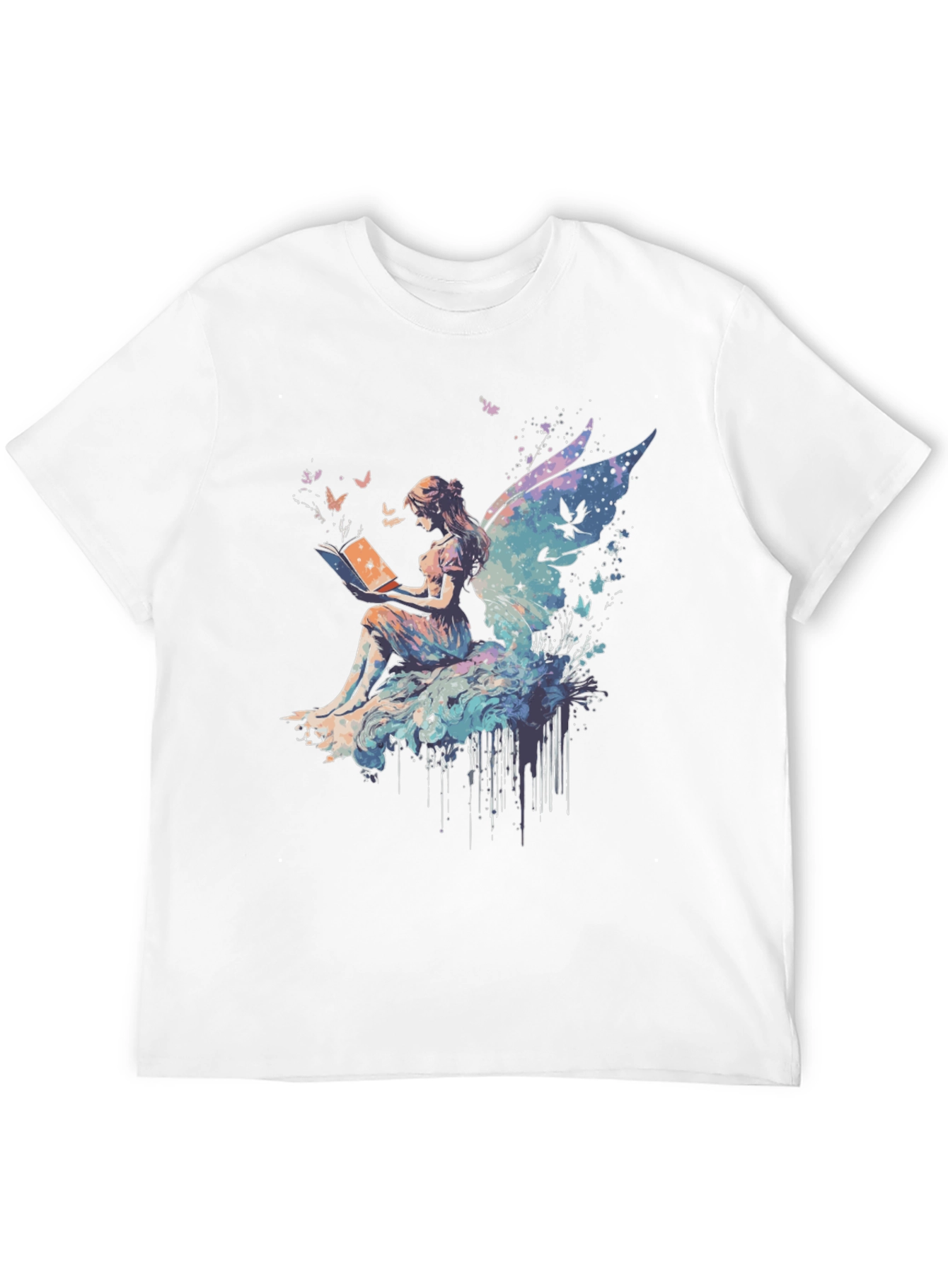 Whimsical Fairy Reading Book Graphic T-Shirt