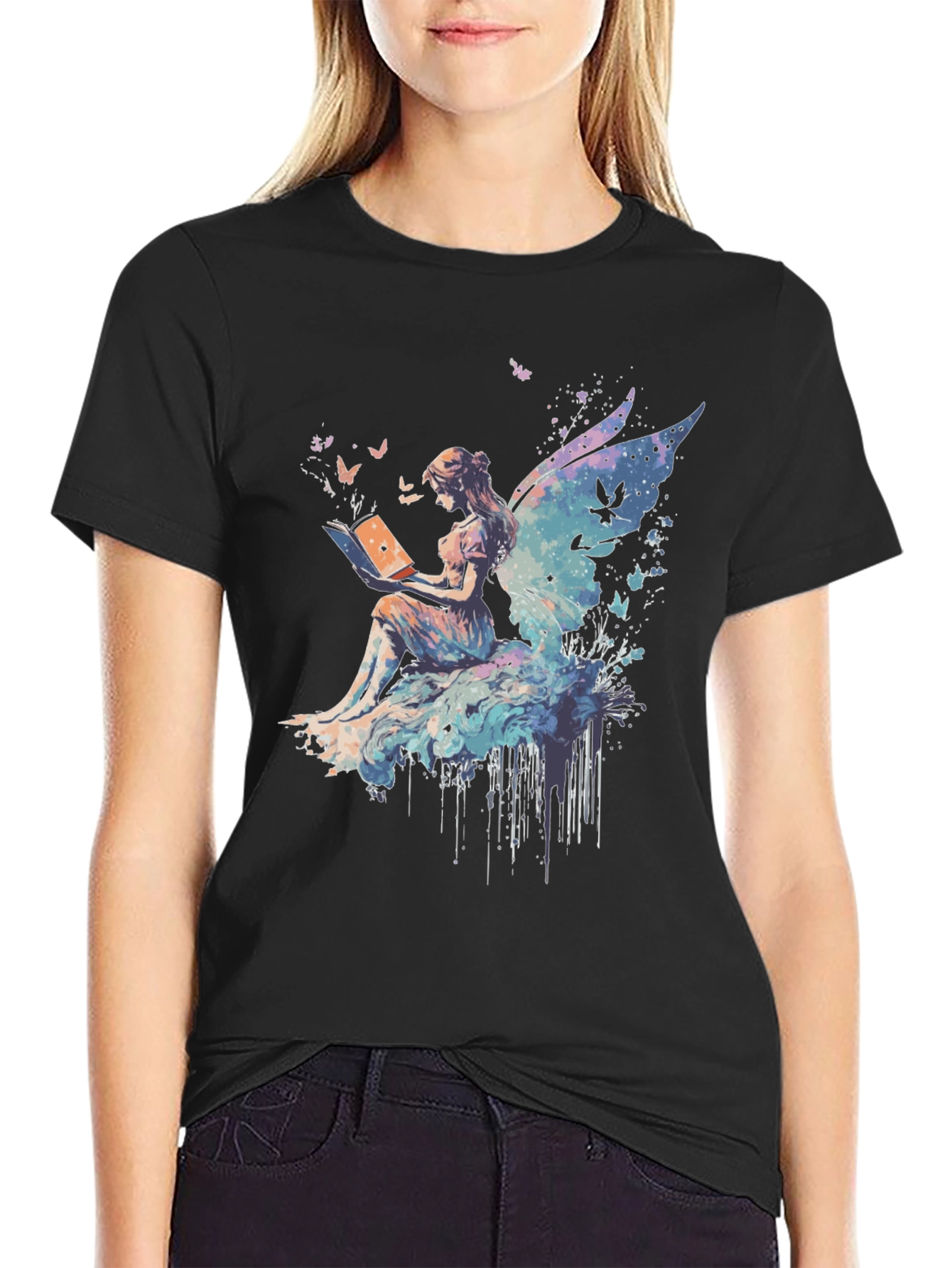 Whimsical Fairy Reading Book Graphic T-Shirt