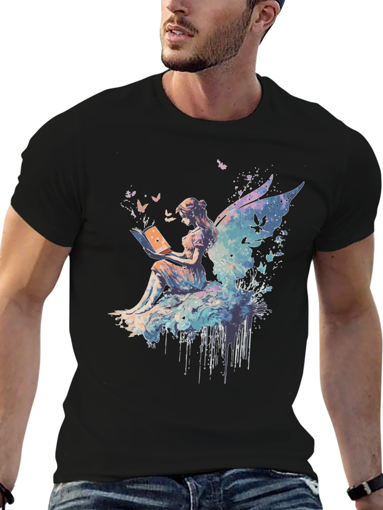 Whimsical Fairy Reading Book Graphic T-Shirt