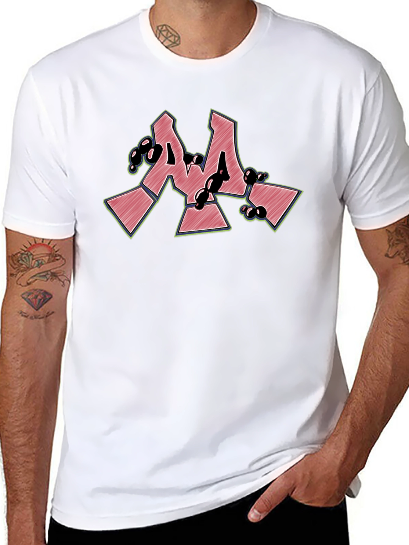 Cool Graffiti Style M Letter Black T-Shirt